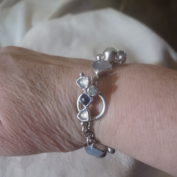 Mars and Valentine / Echo of The Dreamer Multi Gemstone Link Toggle Bracelet, SS - Picture 12 of 16